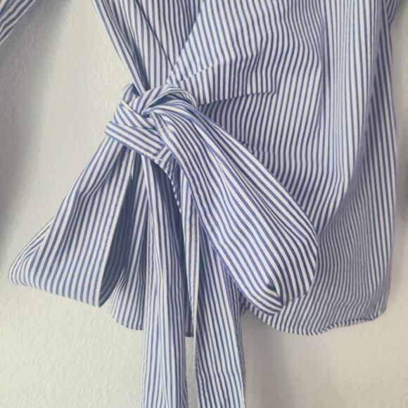 J. Crew Blue and White Striped Cotton Wrap Top Size XS | Old Money | Classic - - Picture 5 of 8